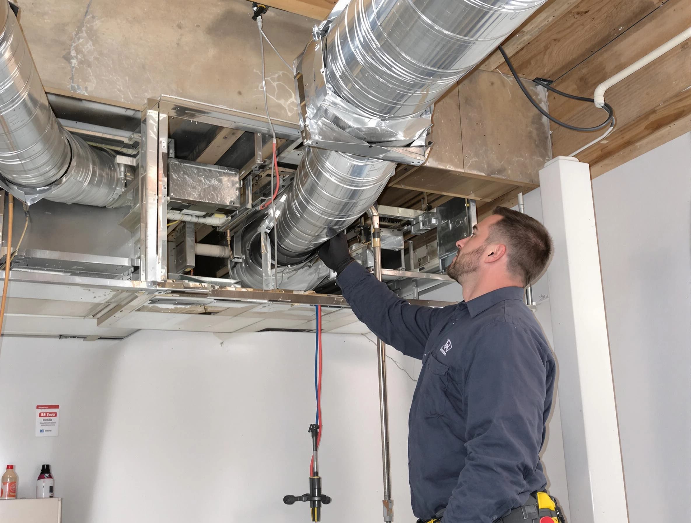 Springville Air Duct Cleaning technician performing professional air duct repair using specialized tools in Springville