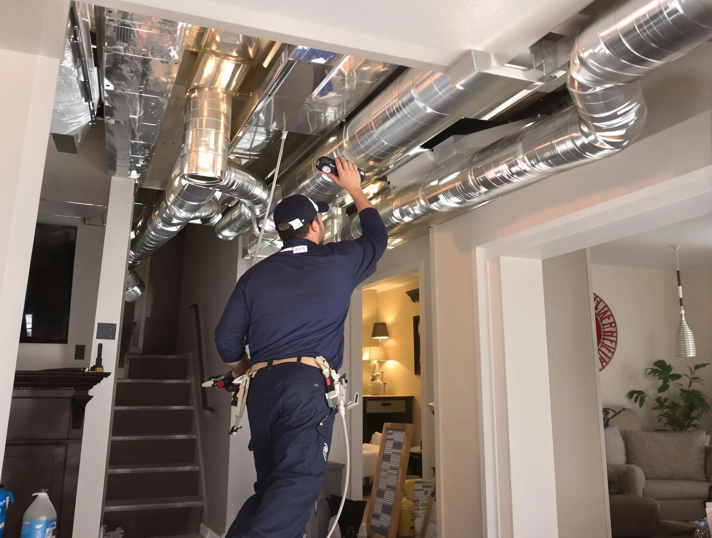 Springville Air Duct Cleaning expert performing specialized duct cleaning in a mobile home in Springville
